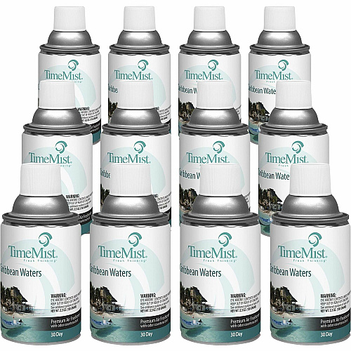TimeMist Metered 30-Day Caribbean Waters Scent Refill Spray - 6000 ft³ - 6.6 fl oz (0.2 quart) - Caribbean Waters - 30 Day - Long Lasting, Odor Neutralizer - 12 / Carton (1042756CT)