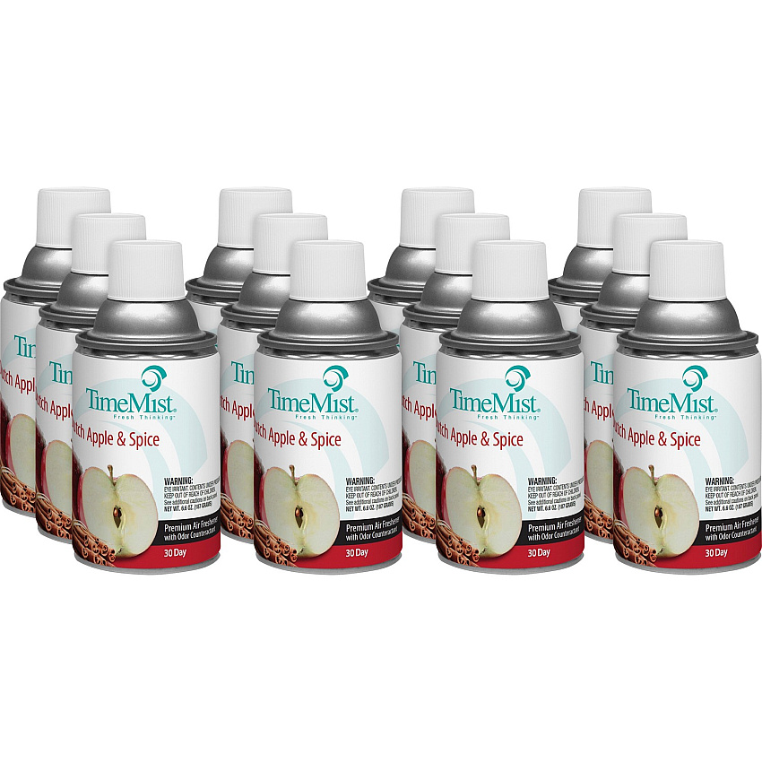 TimeMist Metered 30-Day Dutch Apple/Spice Scent Refill Spray - 6000 ft³ - 6.6 fl oz (0.2 quart) - Dutch Apple & Spice - 30 Day - Long Lasting, Odor Neutralizer - 12 / Carton (1042818CT)