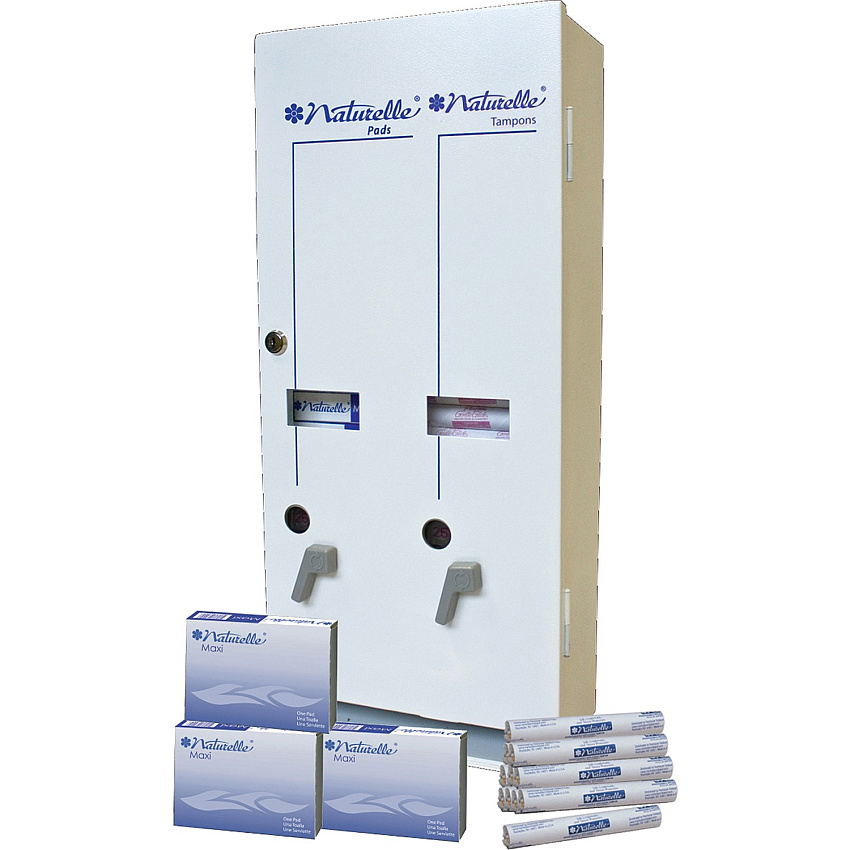 Impact Dual Vendor Hygiene Dispenser 12 x Sanitary Napkin, 19 x Tampon - 24" Height x 10.8" Width x 5.5" Depth - Metal - White - Window, Locking Coin Box - 1 Each (25160100)