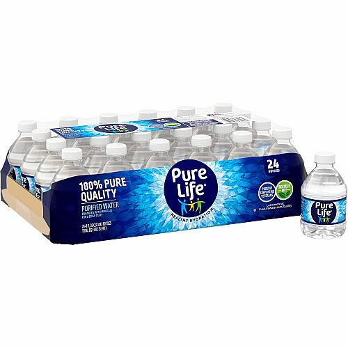 Pure Life Purified Bottled Water Ready-to-Drink - 8 fl oz (237 mL) - 24/Carton - 120 / Pallet (194627PL)