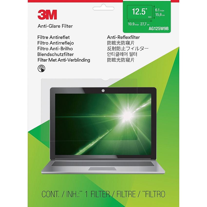 3M Anti-Glare Filter Clear, Matte For 12.5" Widescreen LCD Notebook - 16:9 - Scratch Resistant, Fingerprint Resistant, Dust Resistant - Anti-glare - 1 Each (AG125W9B)