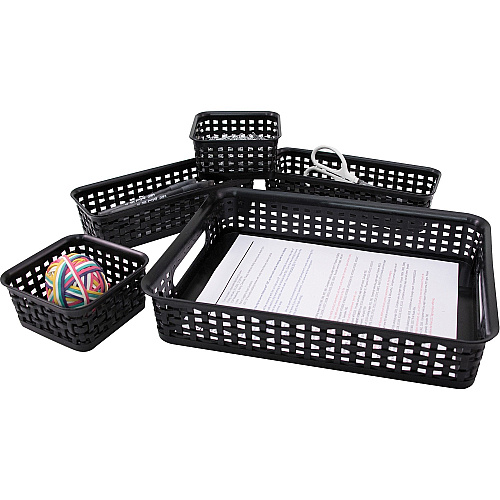 Advantus 5-pack Plastic Weave Bins Desktop - Black - Plastic - 5 / Pack (37530)