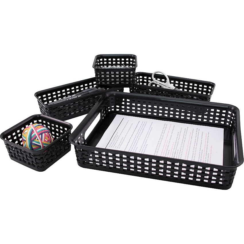 Advantus 5-pack Plastic Weave Bins Desktop - Black - Plastic - 5 / Pack (37530)