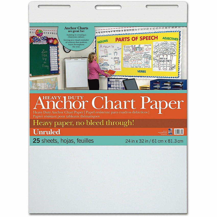 Pacon Heavy Duty Anchor Chart Paper 25 Sheets - Plain - Unruled Front Ruling - 24" x 32" Sheet Size - White Paper - 4 / Carton (3371)