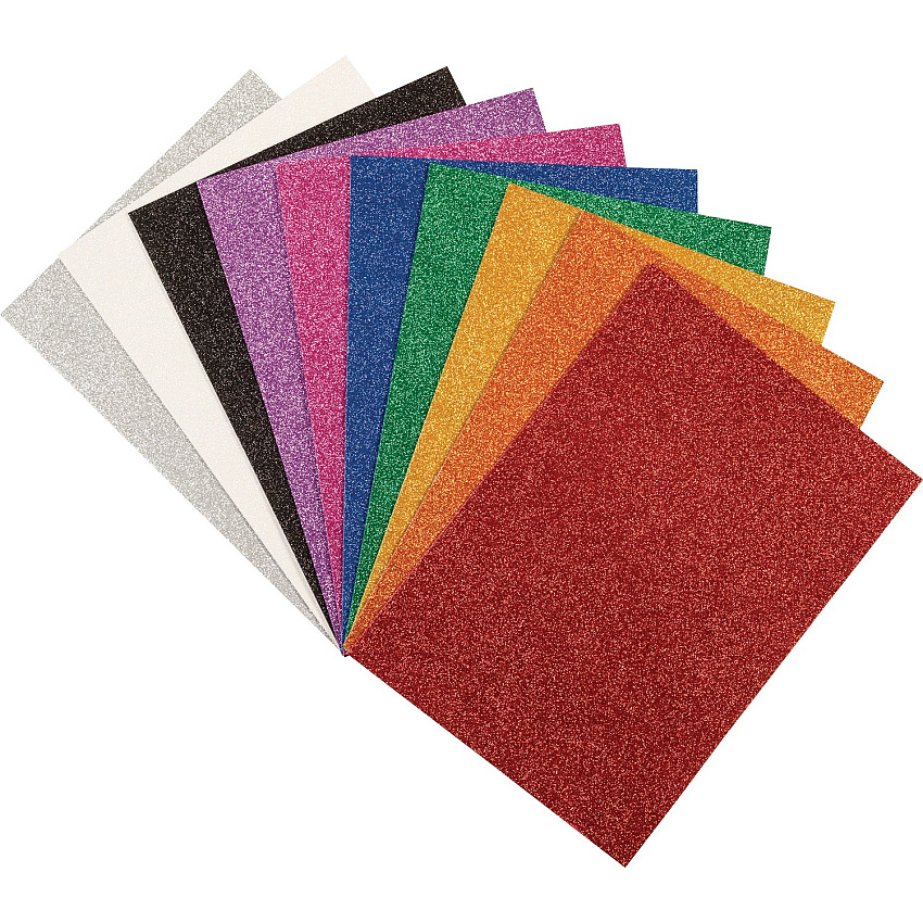 Creativity Street Wonderfoam Glitter Sheets Art Project, Craft Project - 8.50" Height x 8.25" Width x 11.70" Length - White, Silver, Gold, Orange, Red, Pink, Green, Blue, Purple, Black - Foam - 10 / Pack (AC4344)