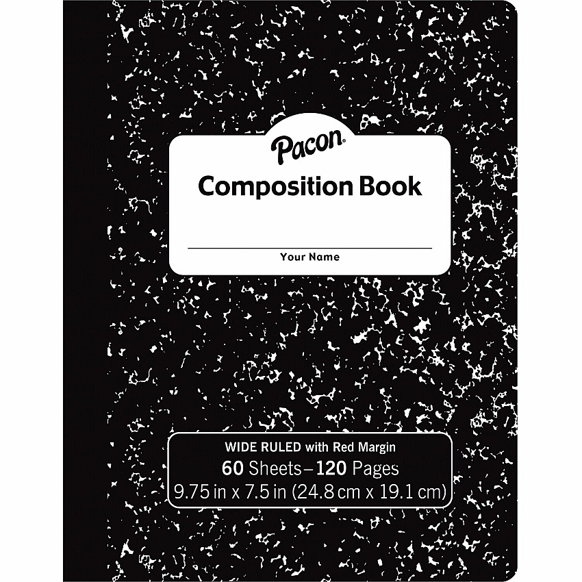Pacon Composition Book 60 Sheets - Wide Ruled Front Ruling - 0.38" Ruled - 7 1/2" x 9 3/4" Sheet Size - Black Marble Cover - 72 / Carton (MMK37118)