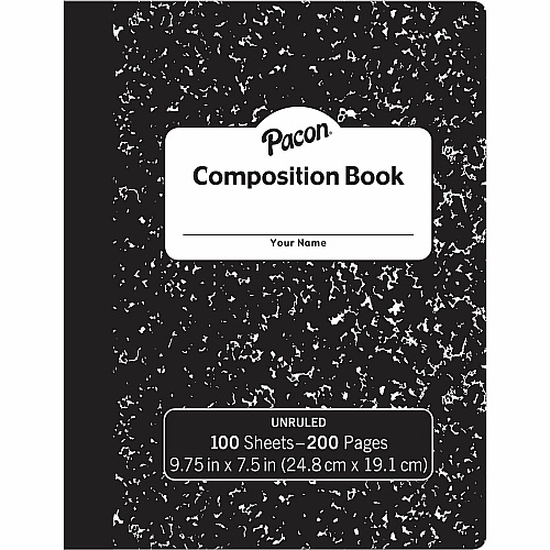 Pacon Unruled Compositon Book 100 Sheets - Plain - Unruled Front Ruling - 7 1/2" x 9 3/4" Sheet Size - Black Marble Cover - 24 / Carton (MMK37145)