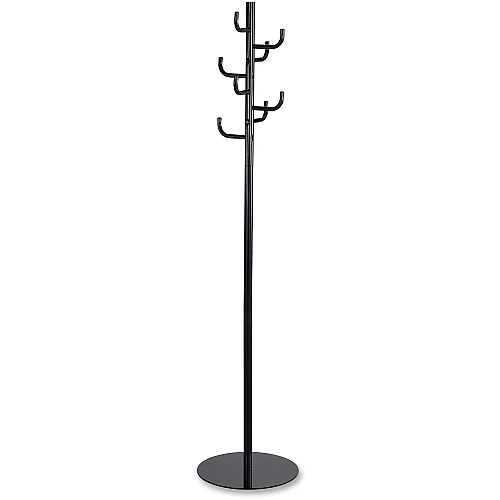 Safco Hook Head Coat Rack 8 Hooks - 67" Height - for Coat, Jacket, Purse, Hat, Garment - Tubular Steel - Black - Powder Coated - 1 Each (4241BL)