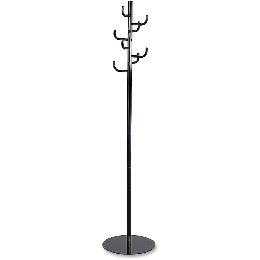 Safco Hook Head Coat Rack 8 Hooks - 67" Height - for Coat, Jacket, Purse, Hat, Garment - Tubular Steel - Black - Powder Coated - 1 Each (4241BL)