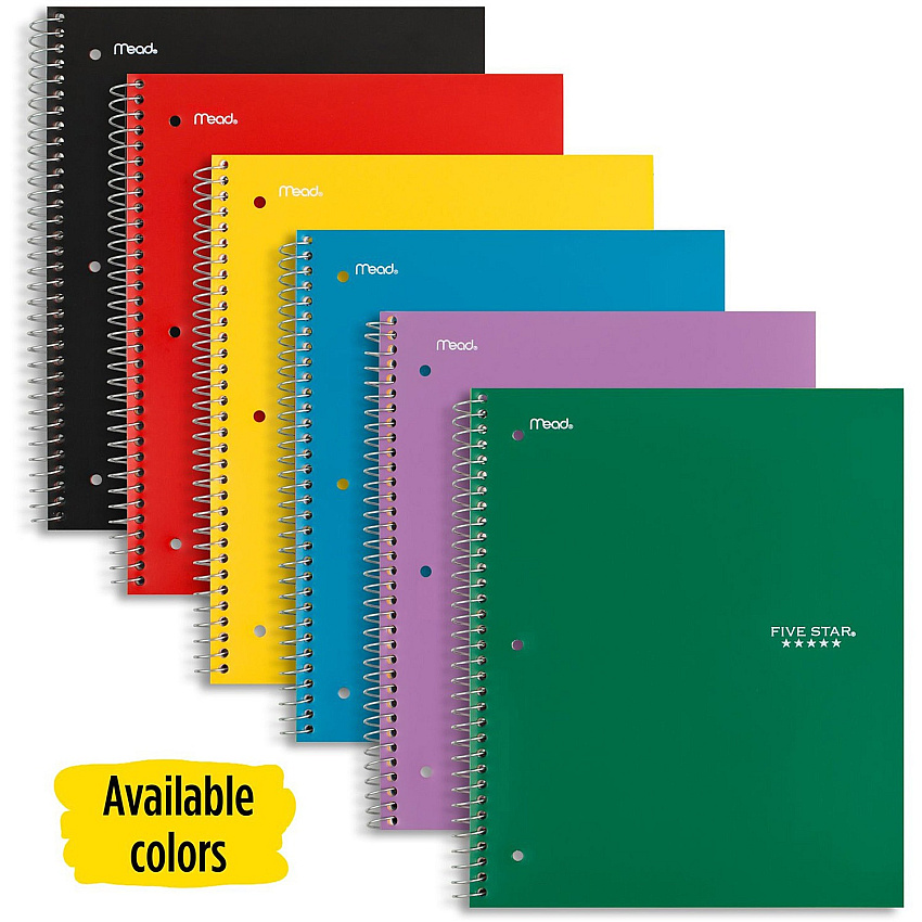 Acco Five Star Wirebound Wide Rule 1-Subject Notebook 100 Sheets - Wire Bound - Wide Ruled Front Ruling - 8" x 10 1/2" Sheet Size - Assorted Plastic Cover - 1 Each (05200)