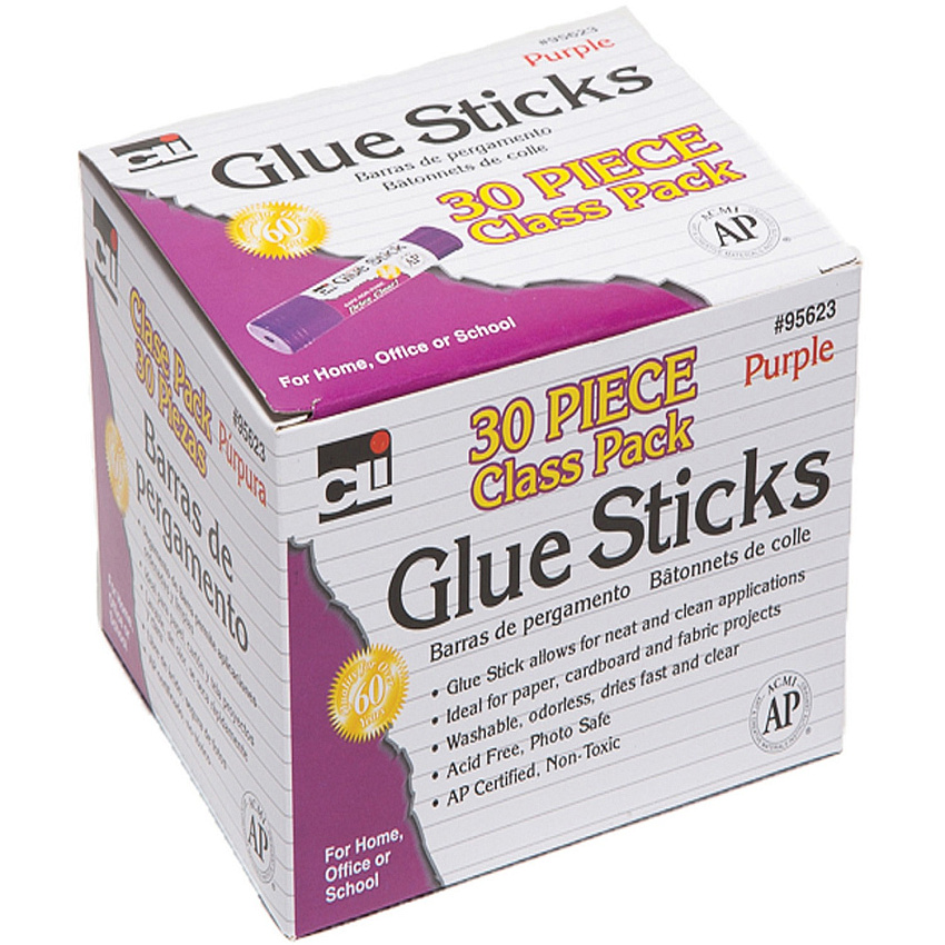 CLI Glue Sticks Class Pack 0.28 oz - 30 / Box - Purple (95623)