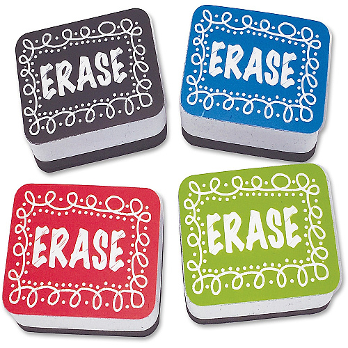 Ashley Chalk Design Mini Whiteboard Eraser 2" Width x 1.25" Length - Lightweight, Comfortable Grip - Multicolor - 10 / Pack (78002)