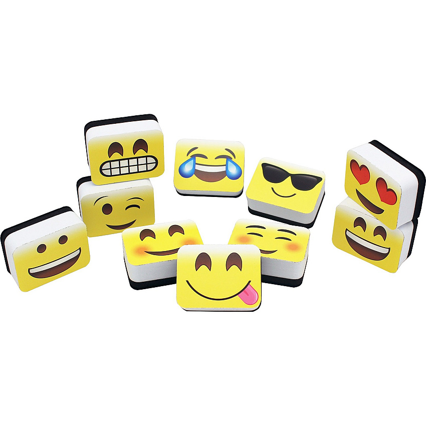 Ashley Emoting Mini Whiteboard Erasers 2" Width x 1.25" Length - Lightweight, Comfortable Grip - Multicolor - 10 / Pack (78005)