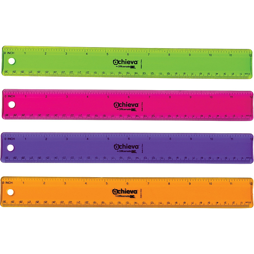 Officemate Flexible Rulers 12" Length x 1.3" Width - Imperial, Metric Measuring System - Plastic - Assorted - 12 / Pack (30209)