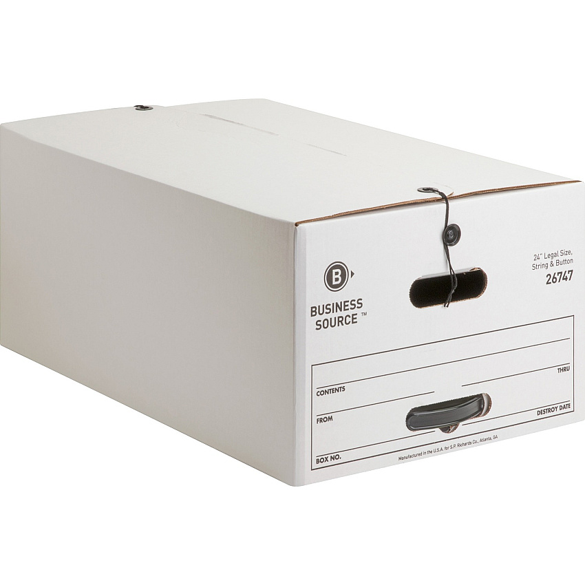 Business Source Medium Duty Legal Size Storage Box Internal Dimensions: 15" Width x 24" Depth x 10" Height - External Dimensions: 15.3" Width x 24.1" Depth x 10.8" Height - Media Size Supported: Legal - Stackable - White - Recycled - 12 / Carto (BSN26747)