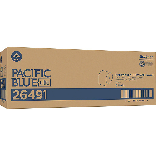 Pacific Blue Ultra High-Capacity Recycled Paper Towel Rolls 7.87" Width x 1150 ft Length - White - 3 Rolls Per Carton - 3 / Carton (26491)