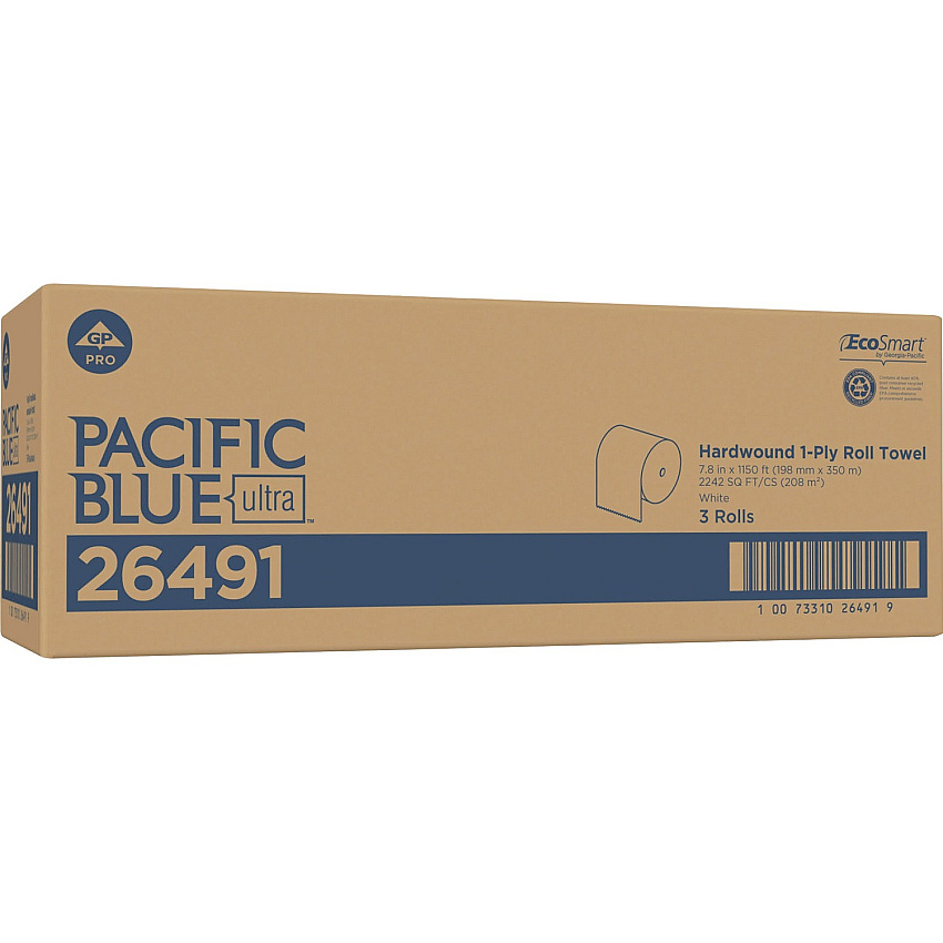Pacific Blue Ultra High-Capacity Recycled Paper Towel Rolls 7.87" Width x 1150 ft Length - White - 3 Rolls Per Carton - 3 / Carton (26491)