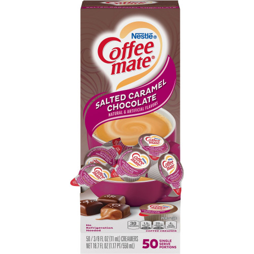 Coffee-mate Liquid Coffee Creamer, Salted Caramel Chocolate, 0.38 oz Mini Cups, 50/Box (77197)