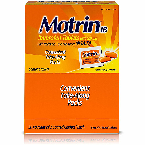 Motrin IB Ibuprofen Tablets For Headache, Muscular Pain, Backache, Toothache, Arthritis, Common Cold, Menstrual Cramp, Fever - 2/Pack - 50 / Box (48152)