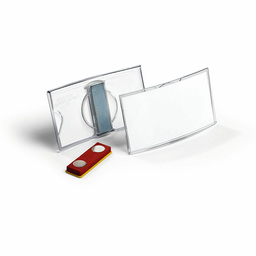 DURABLE Delux Convex Name Badge Holder 1.6" Height x 3" Width - Acrylic - Transparent - Magnetic - 25 / Box (812319)