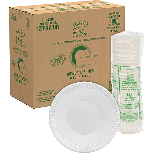Dart Quiet Classic 12 oz Laminated Foam Bowls Serving - White - Foam, Plastic Body - 125/Pack - 8 / Carton (12BWWQRCT)