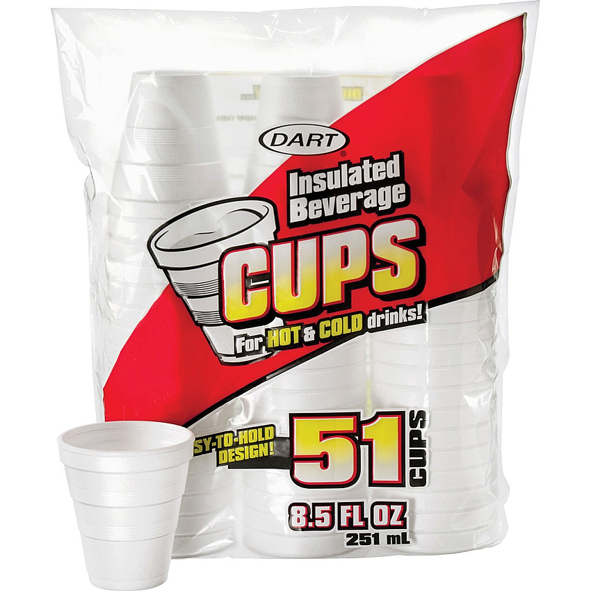 Dart 8.5 oz Insulated Beverage Cups 8.50 fl oz - White - Foam - Hot Drink, Cold Drink, Soft Drink, Coffee, Hot Chocolate, Iced Tea, Beverage - 51 / Pack (8RP51)