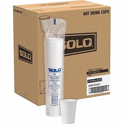 Solo 12 oz Disposable Hot Cups 12 fl oz - White - Paper - Hot Drink, Coffee, Tea, Cocoa - 50/Bag - 20 / Carton (412WN2050)