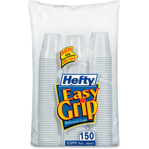 Hefty Easy Grip Disposable Plastic Bathroom Cups, 3oz, White, 150/Pack, 12 Pks/Carton (C20315CT)