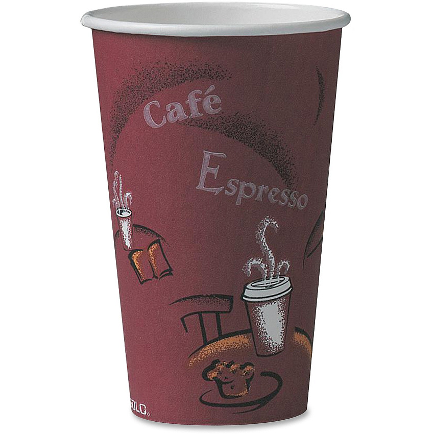 Solo 16 oz Bistro Design Disposable Paper Cups 16 fl oz - Maroon - Polyethylene - Hot Drink, Coffee, Tea, Cocoa - 50/Pack - 20 / Carton (316SI0041CT)