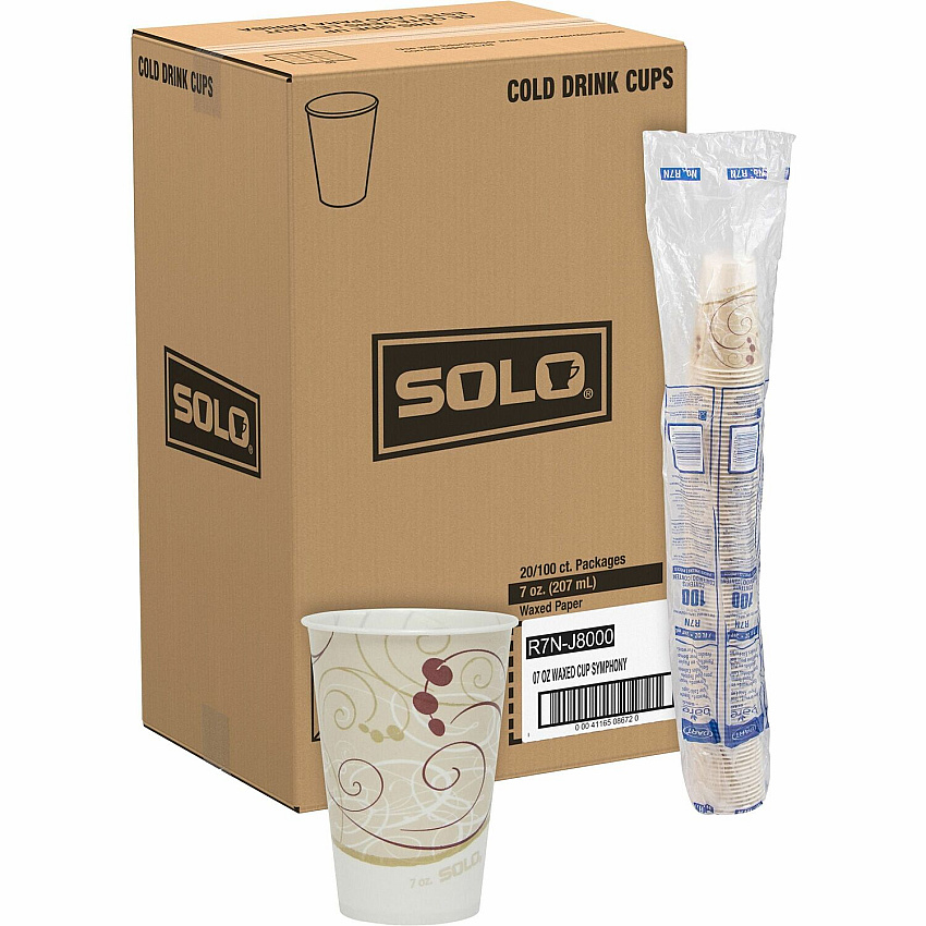 Solo 7 oz Waxed Paper Cold Cups 7 fl oz - Beige - Paper - Milk Shake, Smoothie - 100/Pack - 20 / Carton (R7NJ8000)