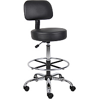 Boss Drafting Stool Black Seat Color - Vinyl Seat Material - Black Back Color - Chrome, Black Frame Color - Chrome Frame Material - 5-star Base - 1 Each (B16245BK)