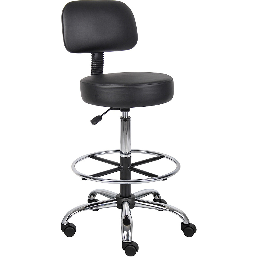 Boss Drafting Stool Black Seat Color - Vinyl Seat Material - Black Back Color - Chrome, Black Frame Color - Chrome Frame Material - 5-star Base - 1 Each (B16245BK)