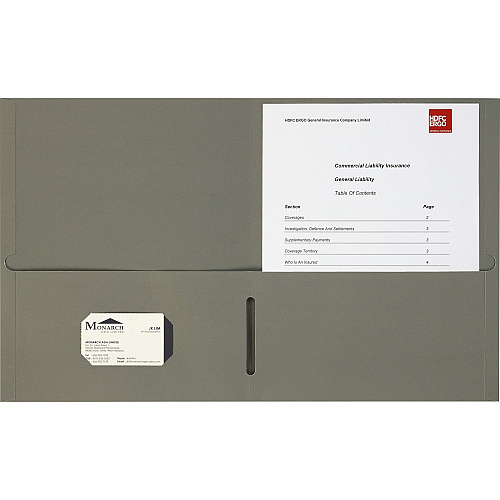 Business Source Letter Portfolio 8 1/2" x 11" - 125 Sheets Capacity - Inside Front & Back Pocket(s) - Gray - Card Holder - 25 / Box (BSN78553)