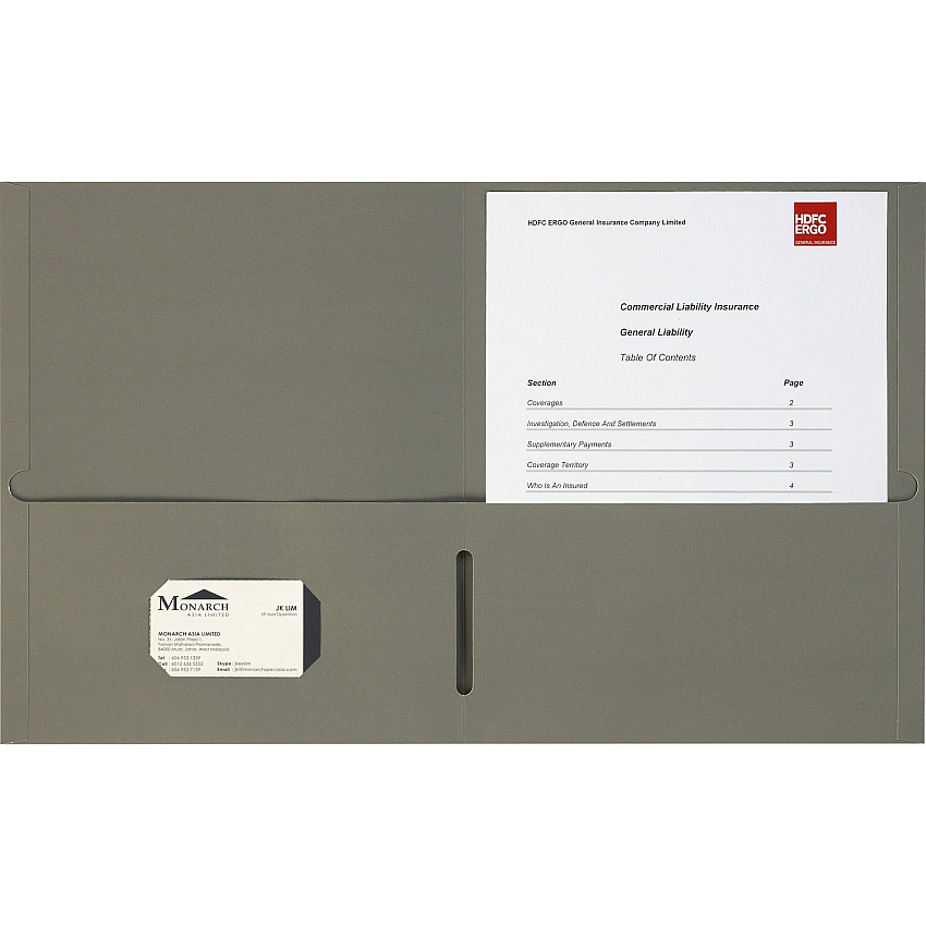 Business Source Letter Portfolio 8 1/2" x 11" - 125 Sheets Capacity - Inside Front & Back Pocket(s) - Gray - Card Holder - 25 / Box (BSN78553)
