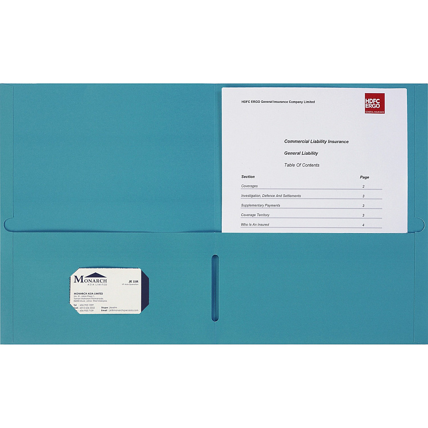 Business Source Letter Portfolio 8 1/2" x 11" - 125 Sheets Capacity - 2 Inside Front & Back Pocket(s) - Teal - 25 / Box (BSN78555)