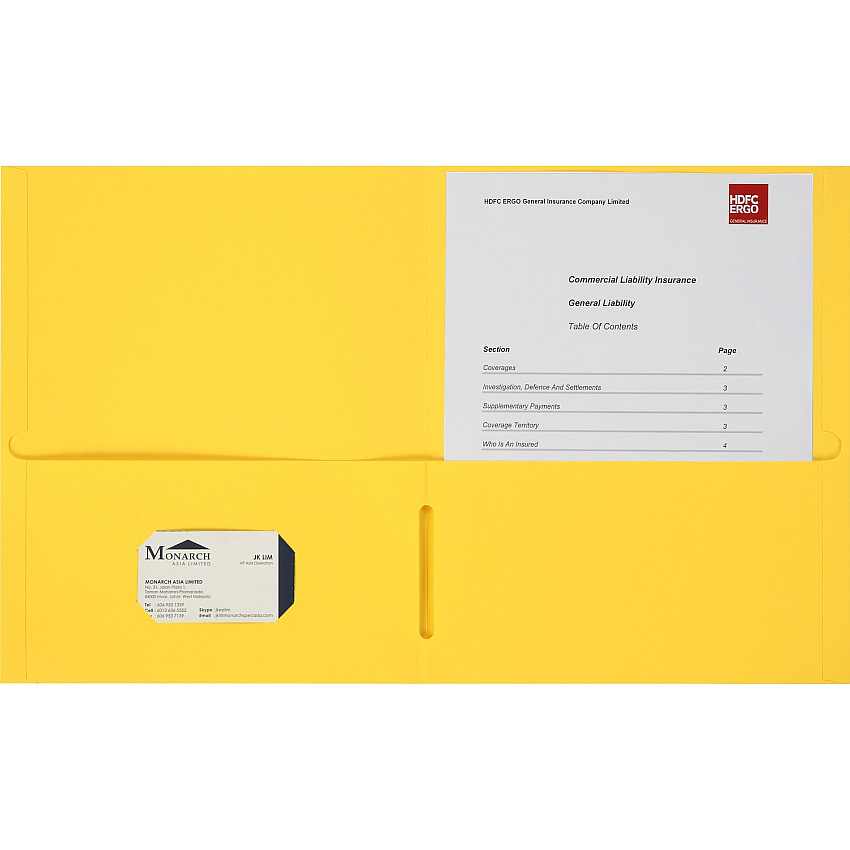 Business Source Letter Portfolio 8 1/2" x 11" - 125 Sheets Capacity - Inside Front & Back Pocket(s) - Yellow - Card Holder - 25 / Box (BSN78556)