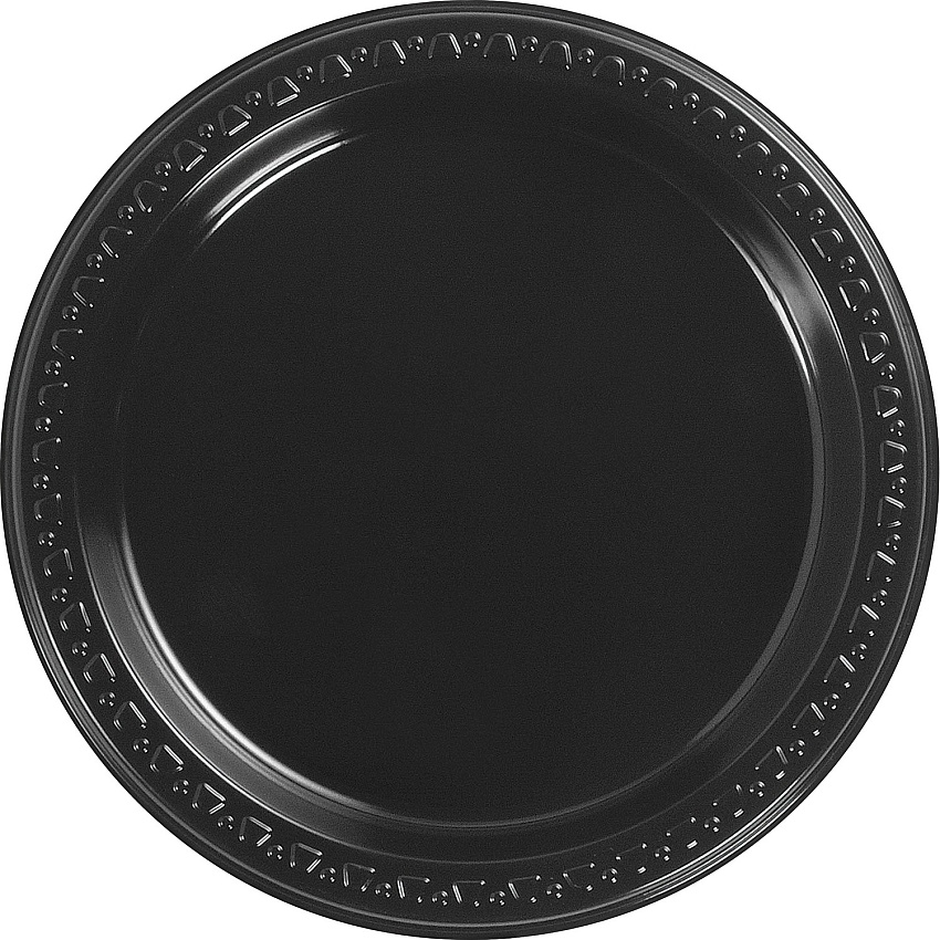 Huhtamaki 9" Heavyweight Plates 9" Diameter - Black - Gloss - Plastic Body - 125 / Pack (81409)