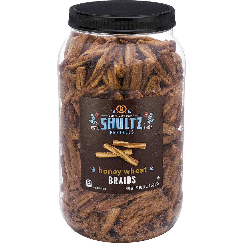 Office Snax Honey Wheat Braided Pretzels Resealable Tub - Honey, Wheat - 1.50 lb - 1 Each (6270)