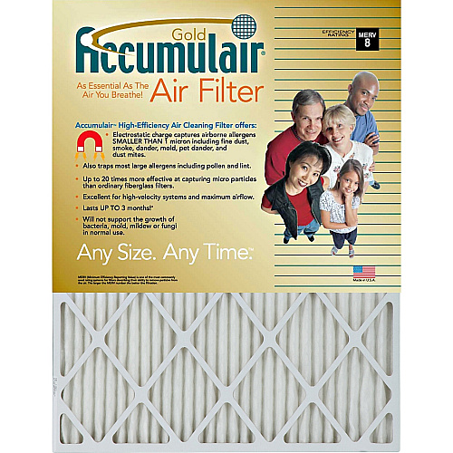 Accumulair Gold Air Filter For Air Conditioner, Furnace - Remove Mold Spores, Removes Mildew, Remove Bacteria, Remove Micro Organisms, Remove Allergens, Remove Dust, Remove Smoke, Remove Pet Dander, Remove Dust Mite - 12" Height x 12" Width x 1 (FB12X124)