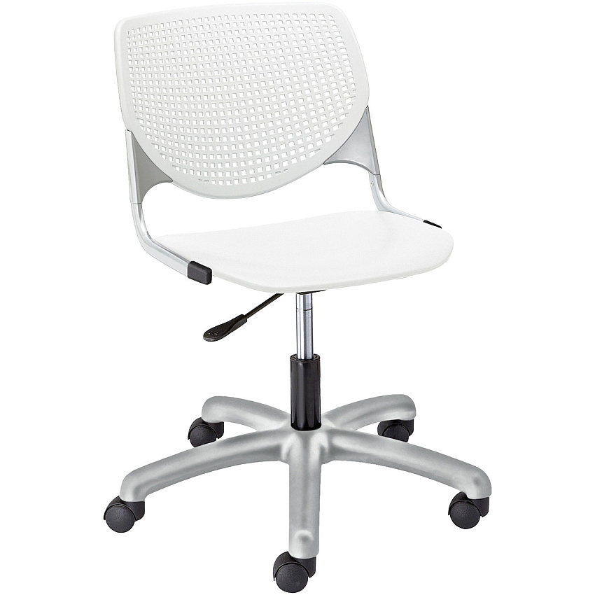 KFI Kool Task Chair with Perforated Back White Seat Color - Polypropylene Seat Material - White Back Color - Polypropylene Back Material - Powder Coated Silver Frame Color - Steel Frame Material - 5-star Base - 1 Each (TK2300P08)