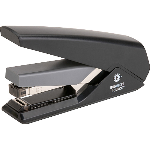 Business Source Full Strip Flat-Clinch Stapler Staples Upto 30 Sheet of 20lb Paper - Holds Upto 210 Staple - Full Strip - Staple Size: 0.25" - Front Loading - Black - 1 Each (BSN62838)