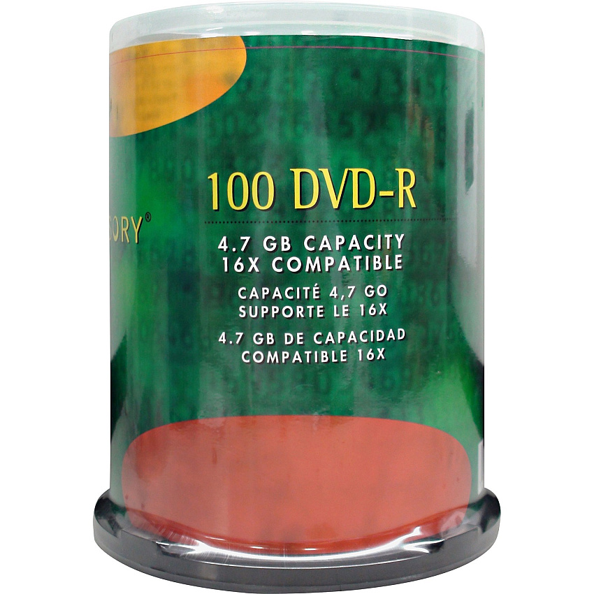 Compucessory DVD Recordable Media - DVD-R - 16x - 4.70 GB - 100 Pack 120mm - 2 Hour Maximum Recording Time (72103)