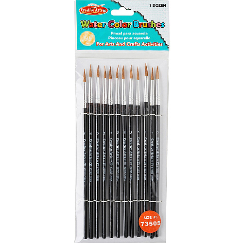 CLI Water Color Brush 0.63" Bristle - No. 5 - Hardwood Handle - Aluminum Ferrule - 12 / Pack (73505)