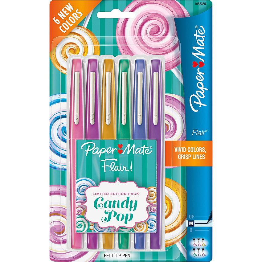 Paper Mate Flair Candy Pop Limited Edition Felt Tip Pen Medium Pen Point - Assorted Ink - Felt Tip - 6 / Pack (1982365)