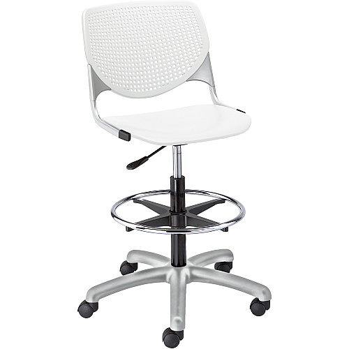 KFI Kool Collection 2300 Armless Stool with Casters Polypropylene Seat Material - Polypropylene Back Material - Powder Coated Silver Frame Color - Steel Frame Material - 5-star Base - White - 1 Each (DS2300P08)