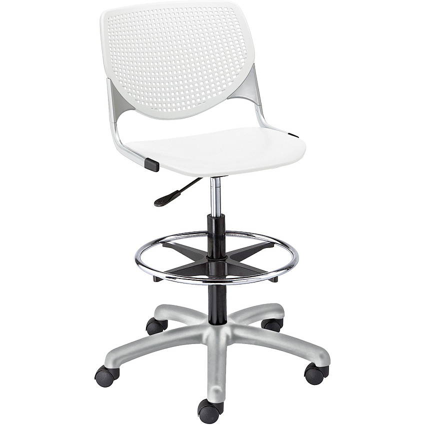 KFI Kool Collection 2300 Armless Stool with Casters Polypropylene Seat Material - Polypropylene Back Material - Powder Coated Silver Frame Color - Steel Frame Material - 5-star Base - White - 1 Each (DS2300P08)