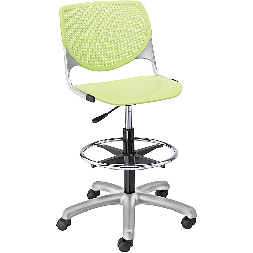 KFI Kool Collection 2300 Armless Stool with Casters Polypropylene Seat Material - Polypropylene Back Material - Powder Coated Silver Frame Color - Steel Frame Material - 5-star Base - Lime Green - 1 Each (DS2300P14)