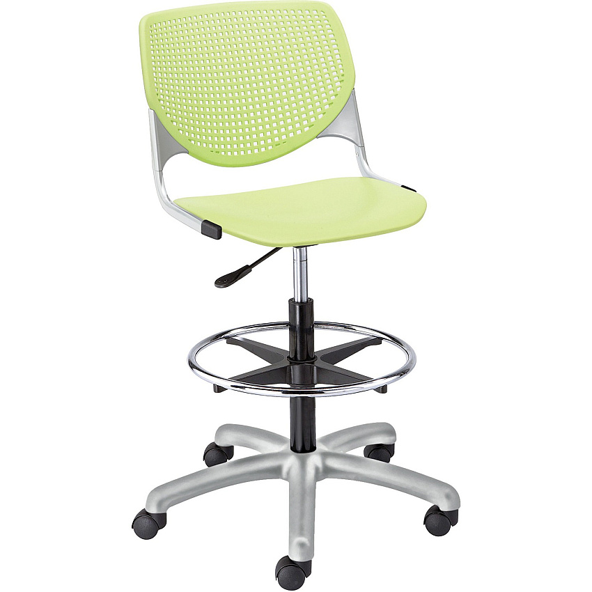 KFI Kool Collection 2300 Armless Stool with Casters Polypropylene Seat Material - Polypropylene Back Material - Powder Coated Silver Frame Color - Steel Frame Material - 5-star Base - Lime Green - 1 Each (DS2300P14)