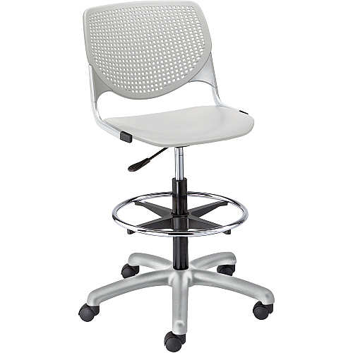KFI Kool Collection 2300 Armless Stool with Casters Polypropylene Seat Material - Polypropylene Back Material - Powder Coated Silver Frame Color - Steel Frame Material - 5-star Base - Light Gray - 1 Each (DS2300P13)