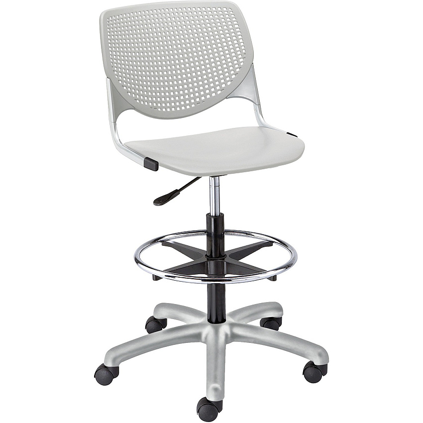 KFI Kool Collection 2300 Armless Stool with Casters Polypropylene Seat Material - Polypropylene Back Material - Powder Coated Silver Frame Color - Steel Frame Material - 5-star Base - Light Gray - 1 Each (DS2300P13)